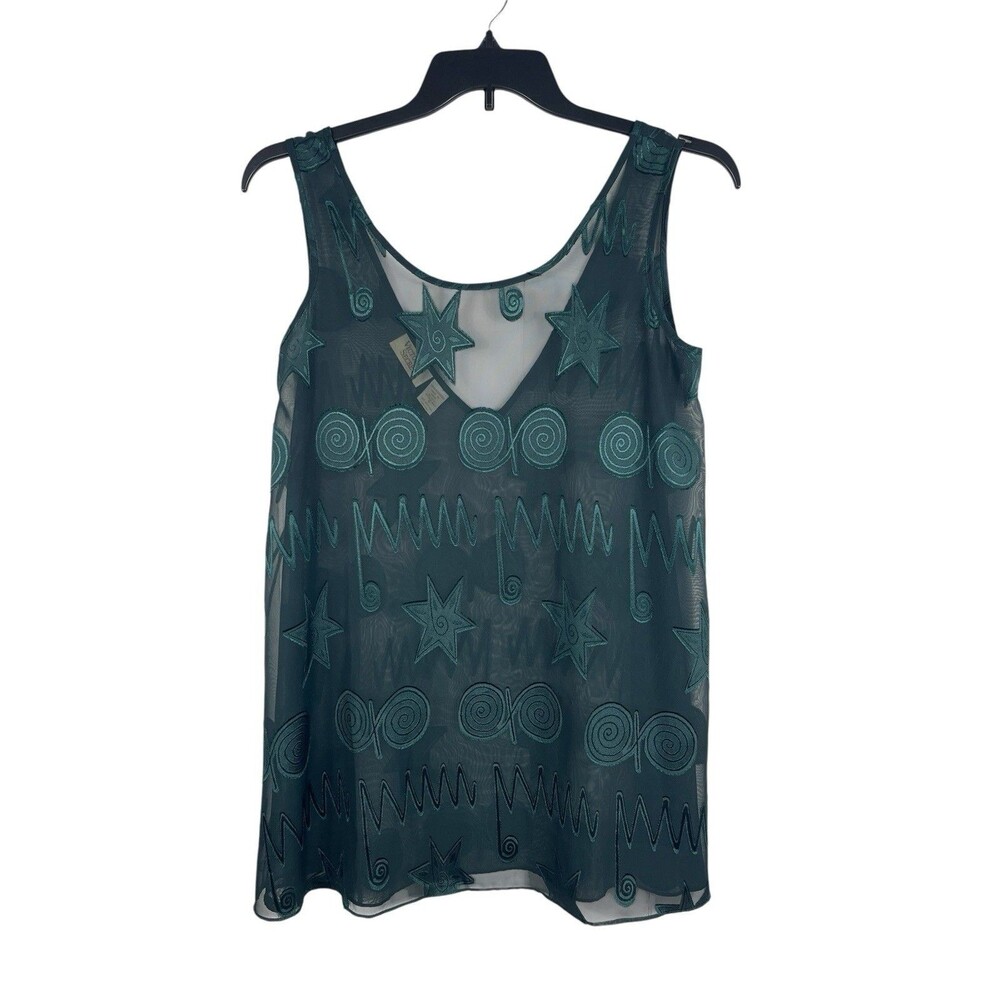 Victoria’s Secret Sheer Embroidered Tank Top S Teal Y2K Fairy Grunge Gold Label